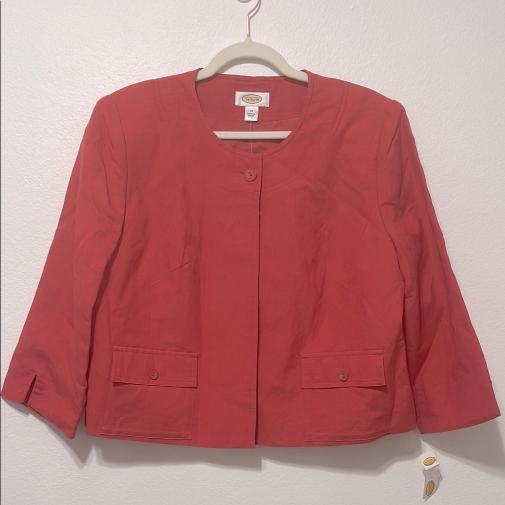 Talbots Coral Blazer Classic Collarless Design Size 14 PTP 21” NWT
